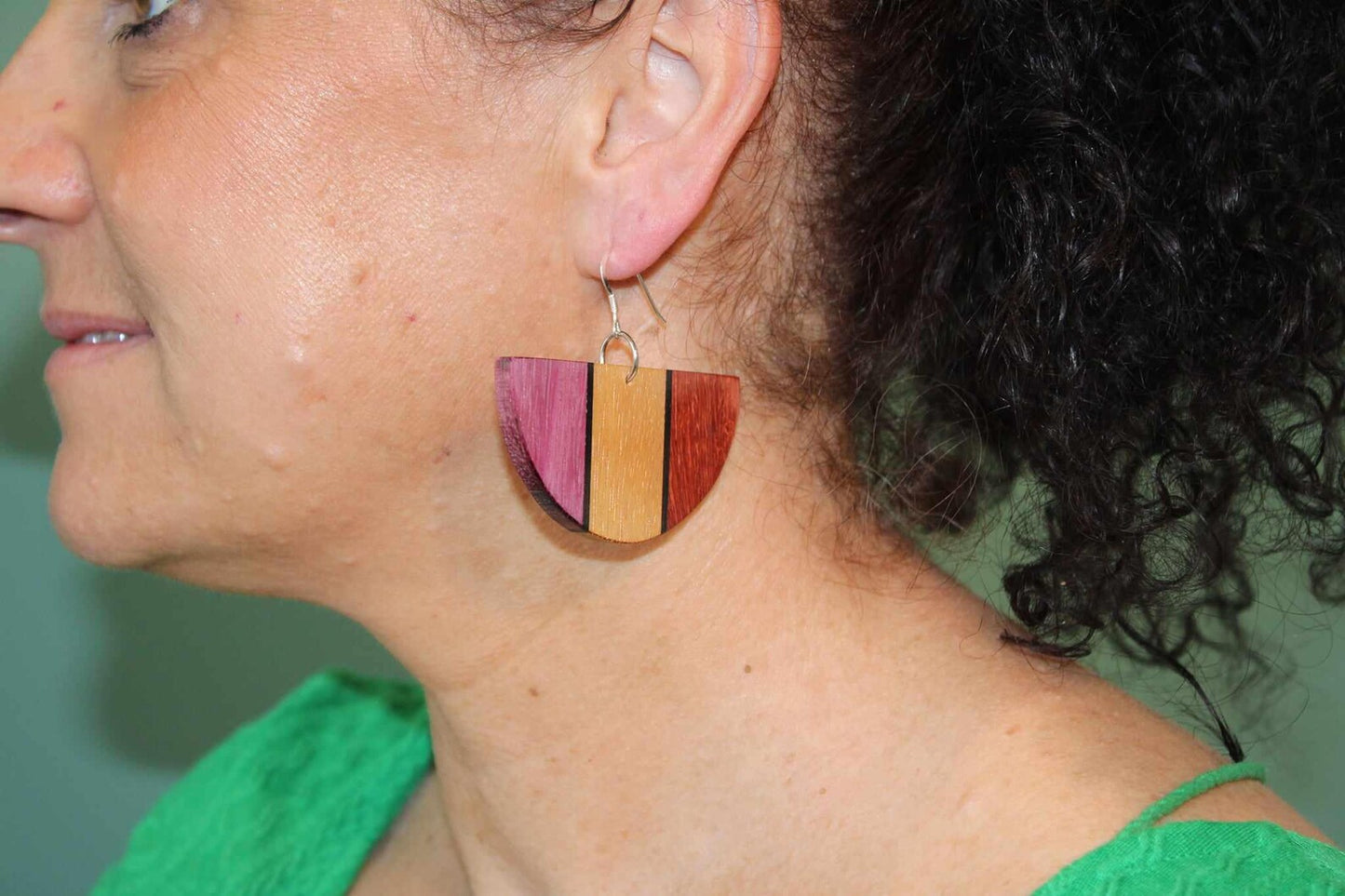Handmade wooden earrings bright dangle drop handcrafted wood earrings with hypoallergenic Sterling silver shepherd hooks