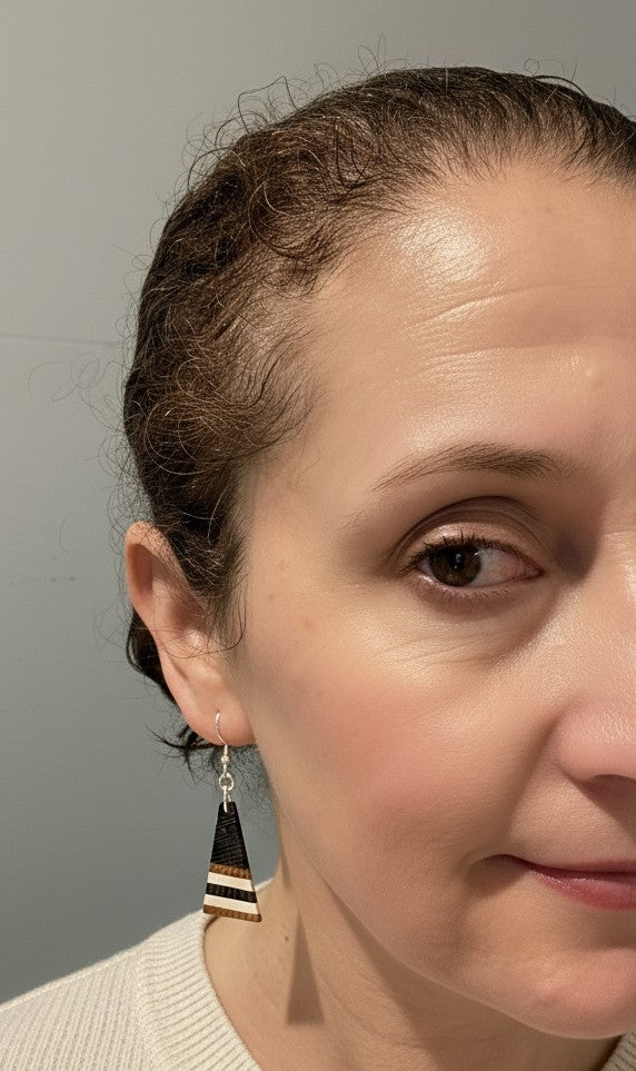 English "Bog Oak" Osage & Holly Striped Earrings