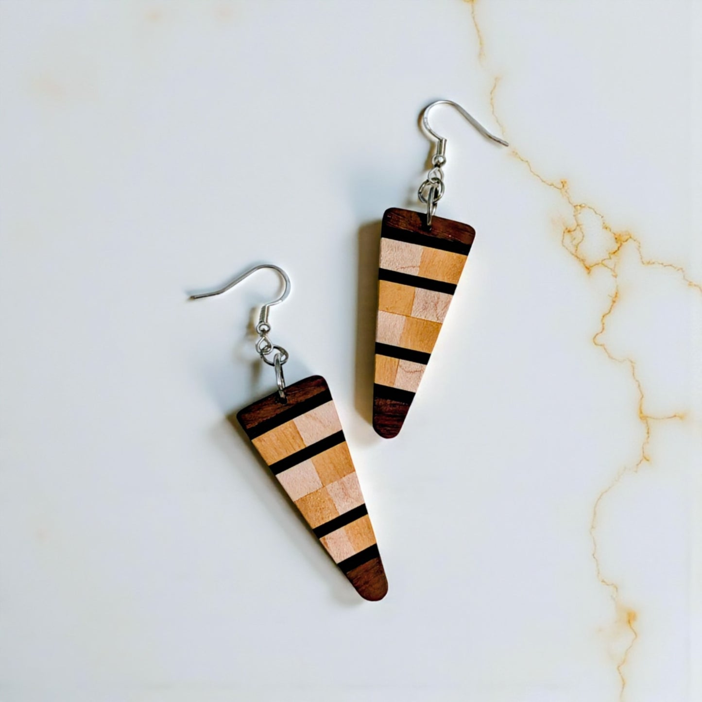 English Holly, Red Oak, Yellowheart & African Blackwood Earrings