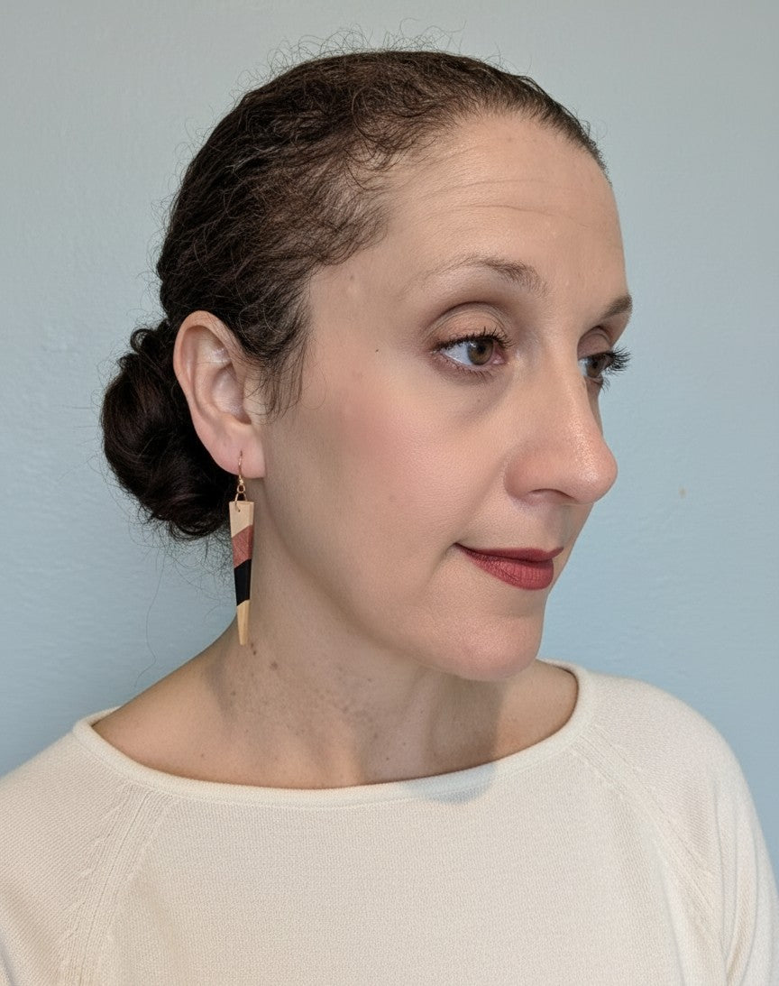 English Holly, Pink Ivory, Yellowheart & African Blackwood Earrings