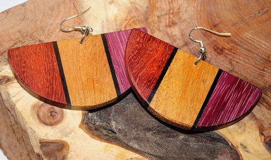 Handmade wooden earrings bright dangle drop handcrafted wood earrings with hypoallergenic Sterling silver shepherd hooks