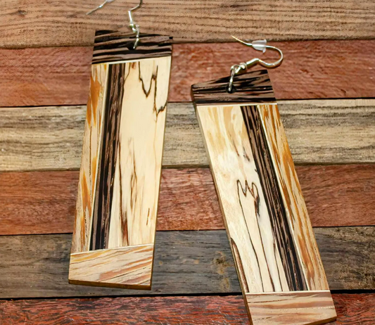 Earrings... Spalted birch and wenge handmade wooden earrings with sterling silver/rose gold hypoallergenic shepherd hooks in a rustic style