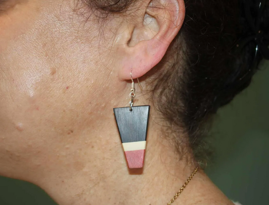 Earrings.. Afican blackwood and pink ivory wood handmade earring with sterling silver or rose gold hypoallergenic hooks
