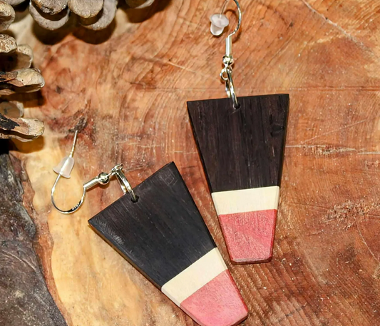 Earrings.. Afican blackwood and pink ivory wood handmade earring with sterling silver or rose gold hypoallergenic hooks