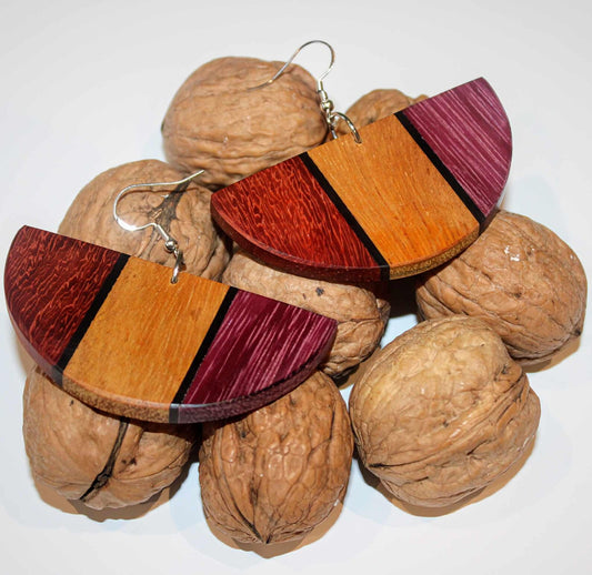 Handmade wooden earrings bright dangle drop handcrafted wood earrings with hypoallergenic Sterling silver shepherd hooks