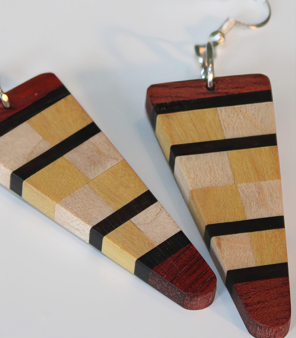 English Holly, Red Oak, Yellowheart & African Blackwood Earrings