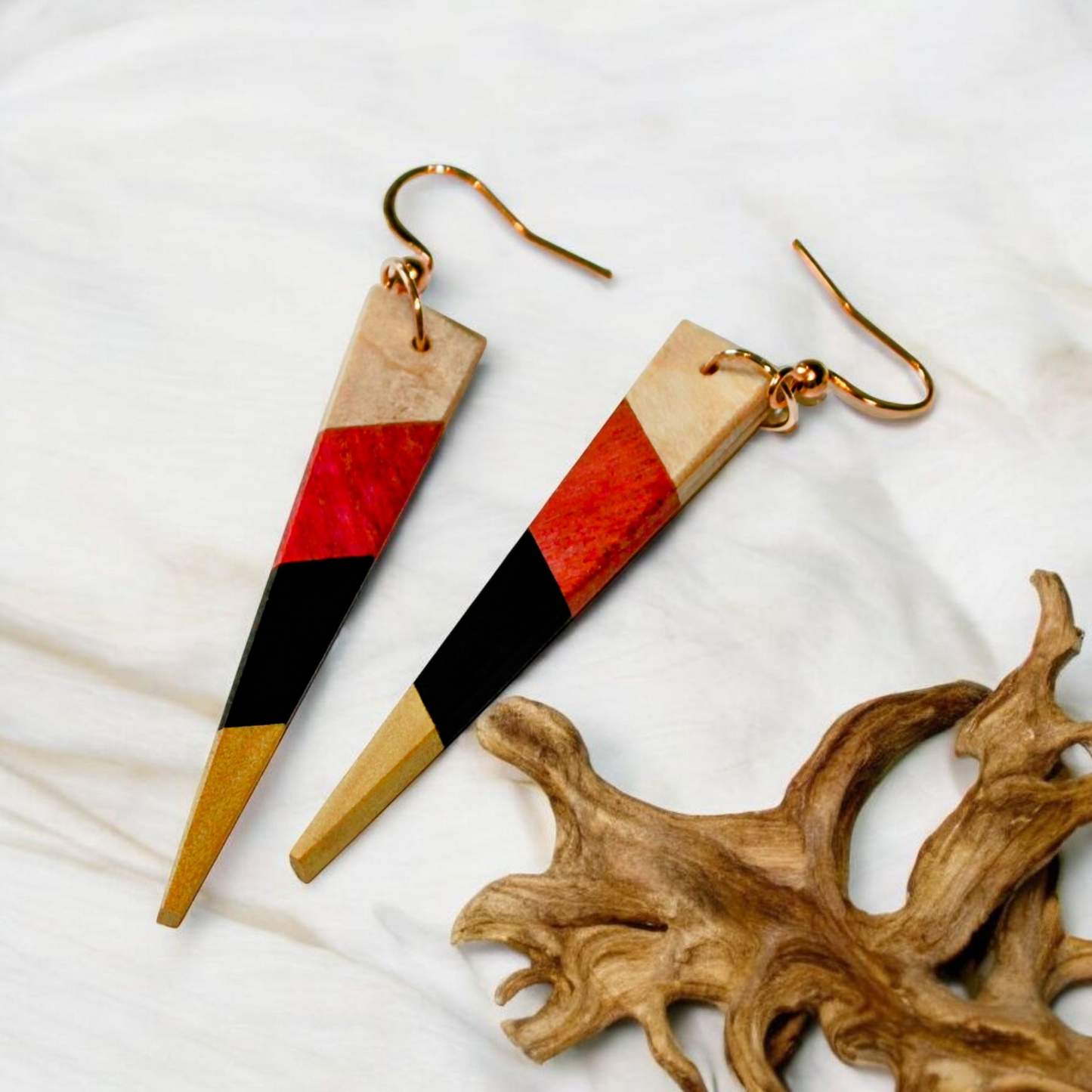 Shard Earrings – English Holly, Pink Ivory, Yellowheart & African Blackwood