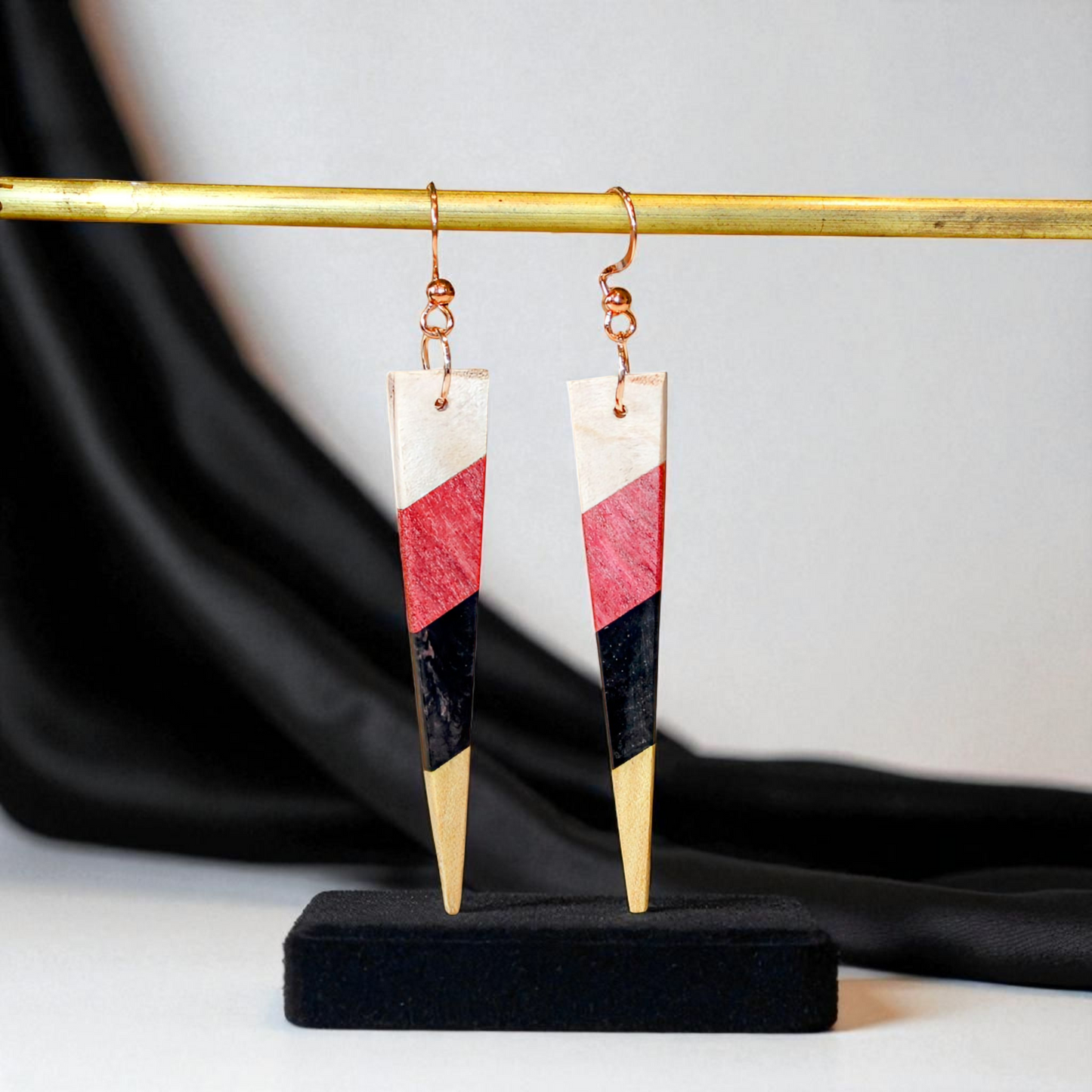 Shard Earrings – English Holly, Pink Ivory, Yellowheart & African Blackwood