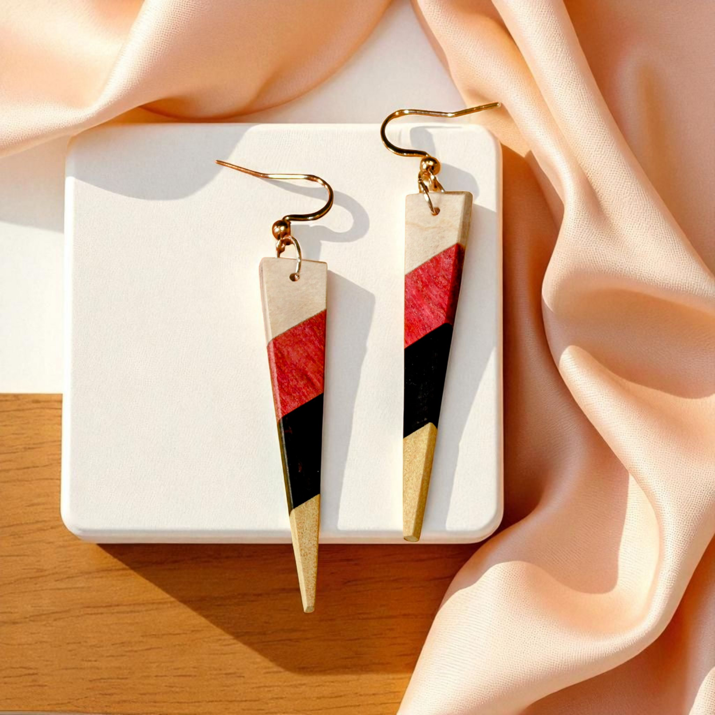 Shard Earrings – English Holly, Pink Ivory, Yellowheart & African Blackwood