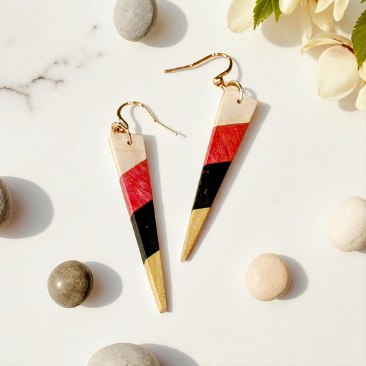 Shard Earrings – English Holly, Pink Ivory, Yellowheart & African Blackwood