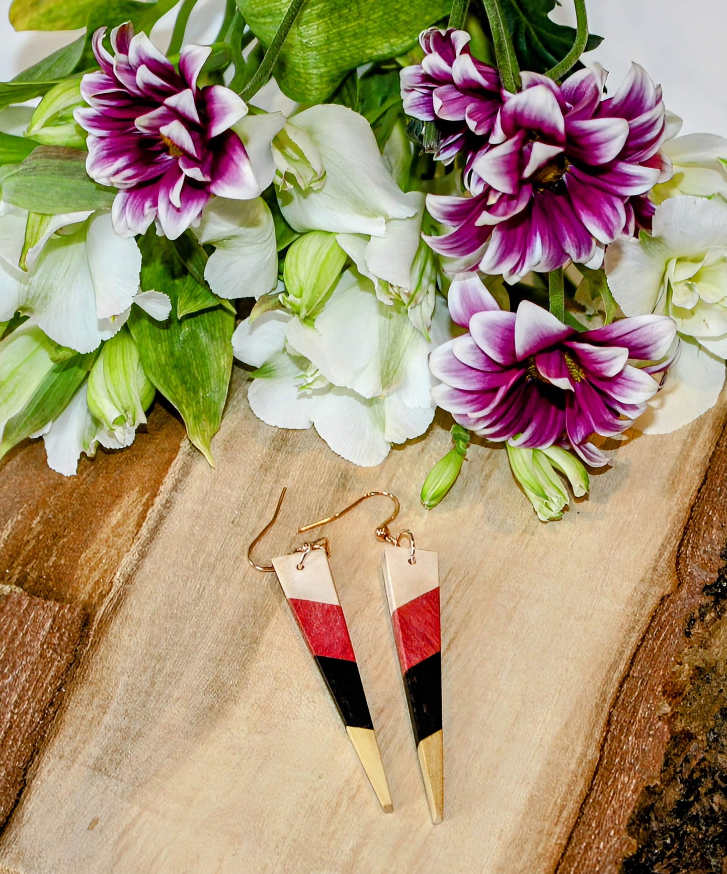 Shard Earrings – English Holly, Pink Ivory, Yellowheart & African Blackwood