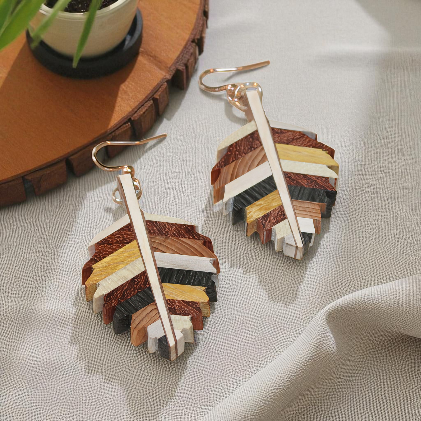 Hand carved Exotic Wooden Leaf Earrings