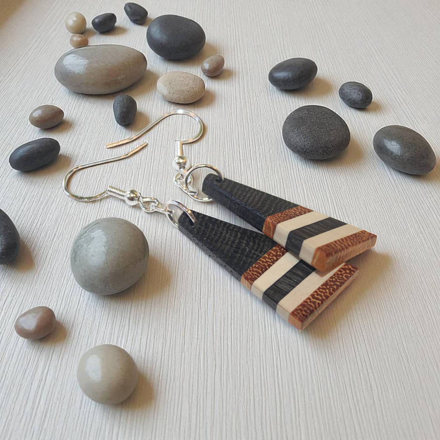 Bog Oak Stripe Earrings – English Bog Oak, Osage & Holly