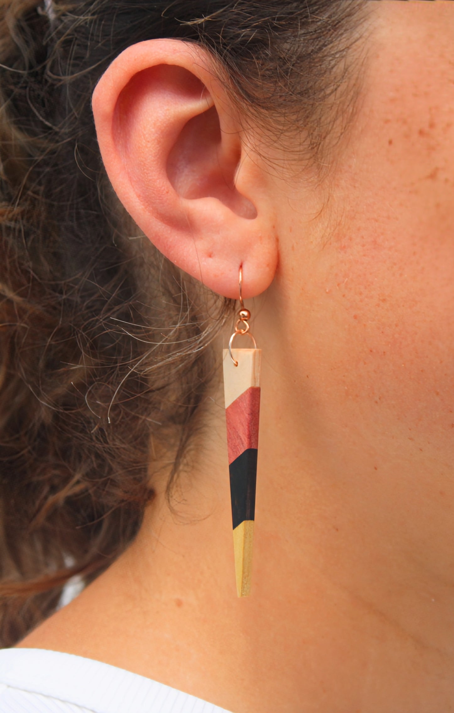 Shard Earrings – English Holly, Pink Ivory, Yellowheart & African Blackwood