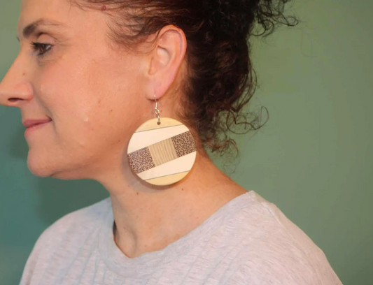 Earrings...Black palm,coconut wood grain squares dangle drop wooden earrings with sterling silver/rose gold hypoallergenic hooks