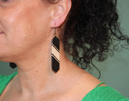 Earrings... African blackwood & holly dangle drop earrings with hypoallergenic sterling silver/rose gold shepherd hooks in a vintage look