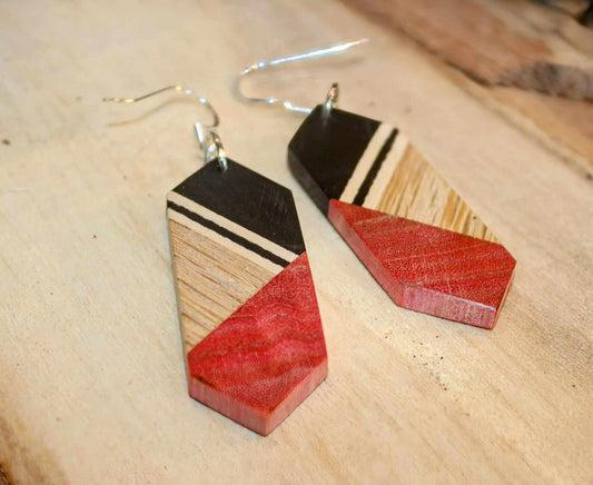 Earrings.. Pink ivory and blackwood gothic style dangle drop handmade earrings with sterling silver/rose gold hypoallergenic hooks