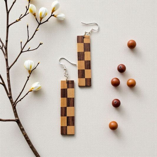 Bolivian Rosewood & Yellowheart Checkerboard Earrings