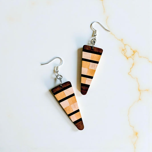 English Holly, Red Oak, Yellowheart & African Blackwood Earrings