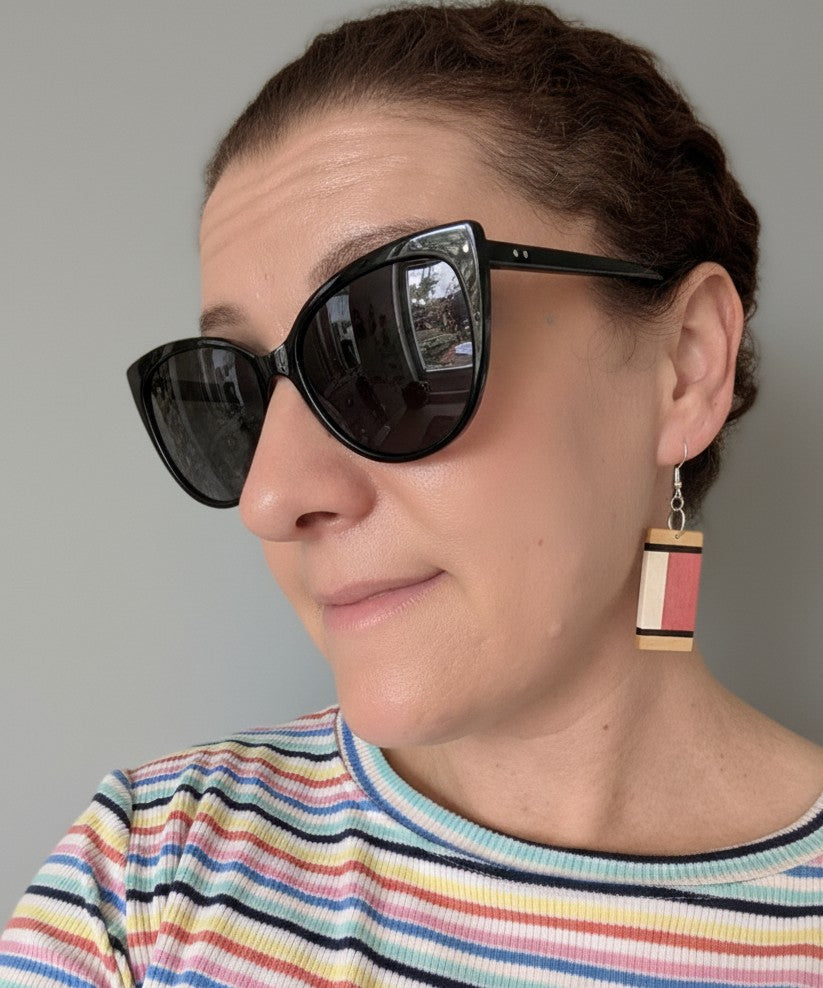 Striped Statement Earrings - Pink Ivory & Yellowheart
