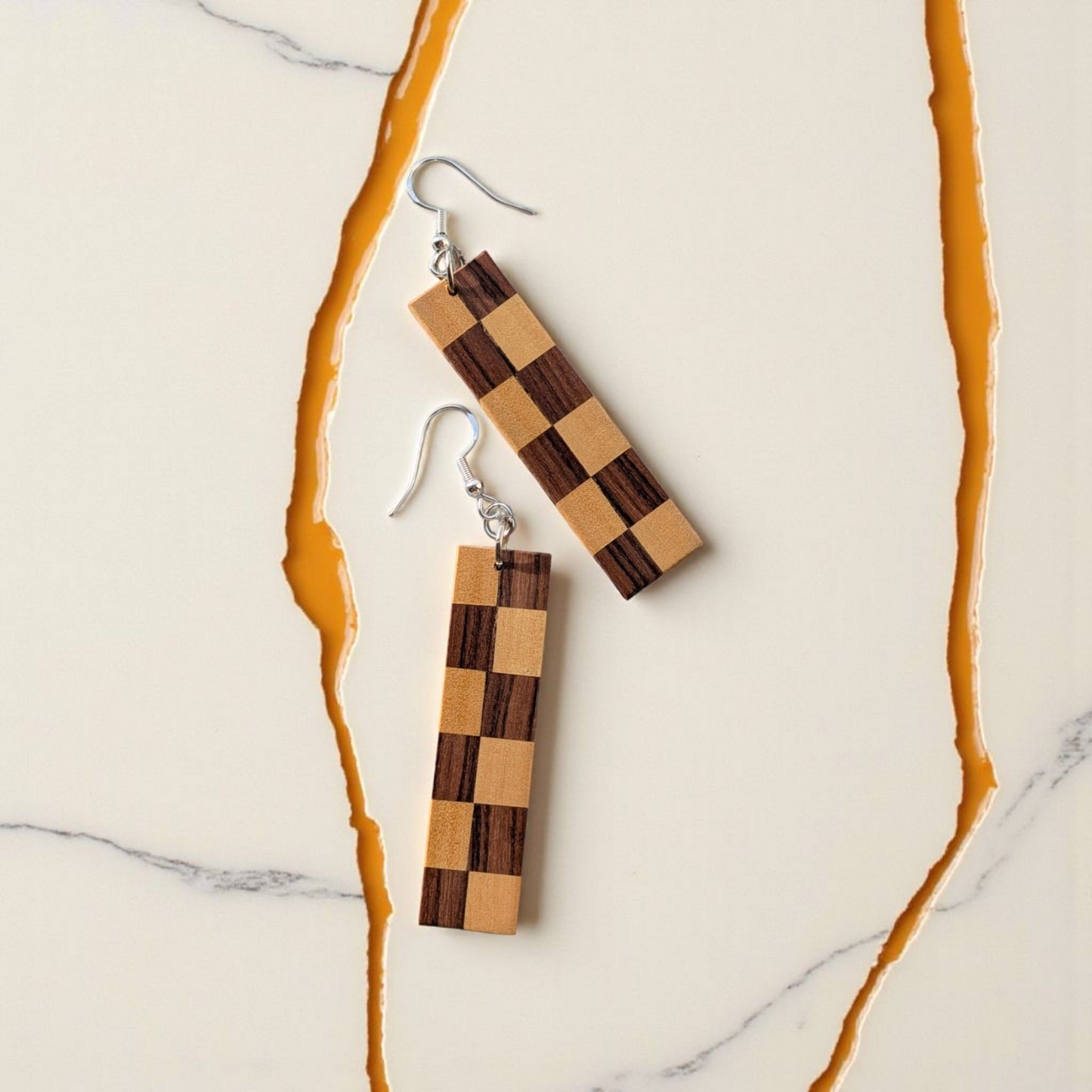Bolivian Rosewood & Yellowheart Checkerboard Earrings