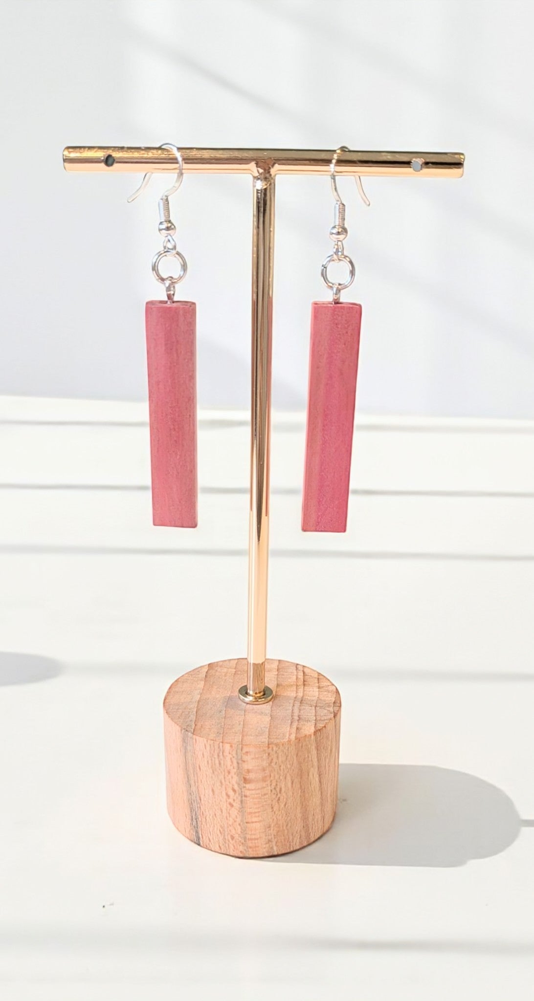 Pink Ivory Rectangle Wood Earrings