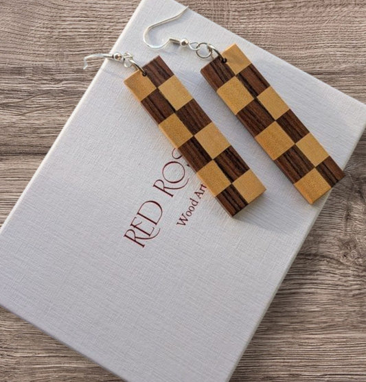 Bolivian Rosewood & Yellowheart Checkerboard Earrings