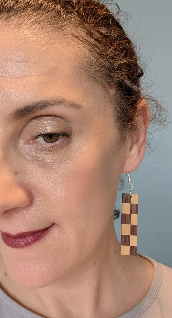 Bolivian Rosewood & Yellowheart Checkerboard Earrings