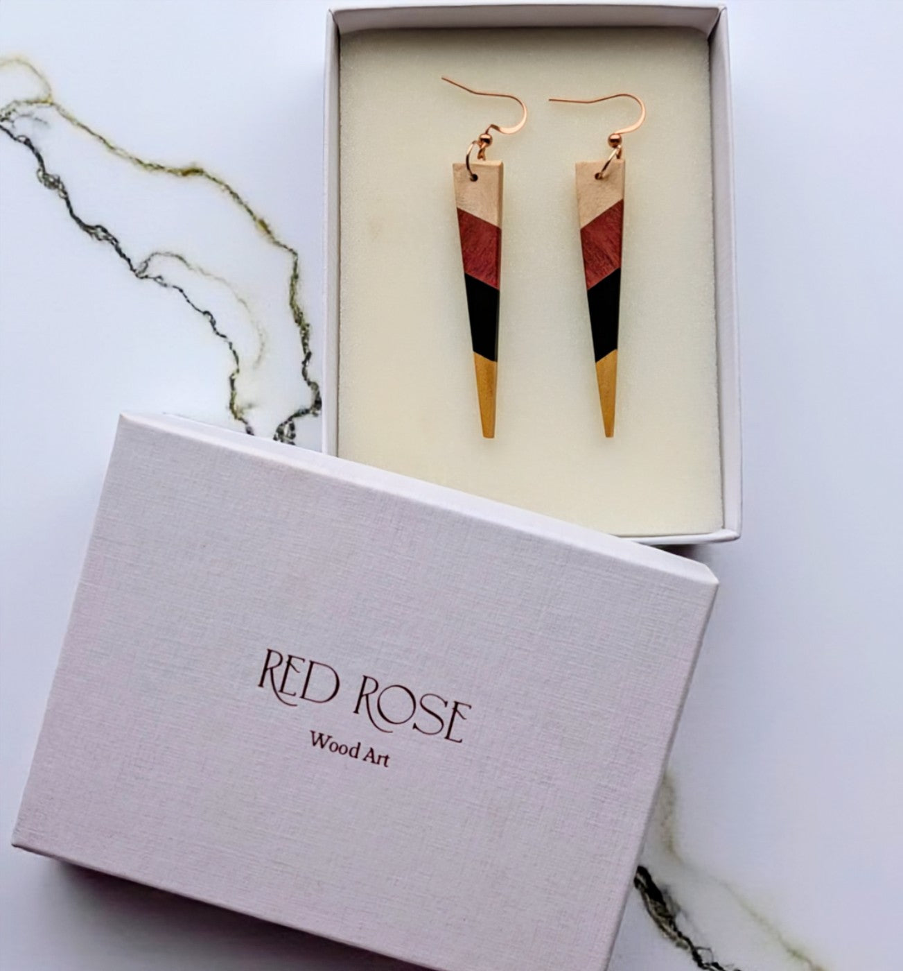 English Holly, Pink Ivory, Yellowheart & African Blackwood Earrings