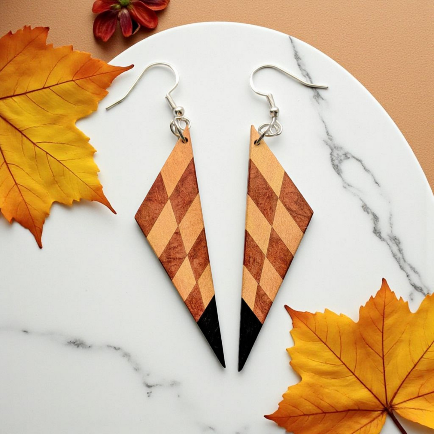 Diamond Earrings - Yellowheart, Thuya Burl & African Blackwood