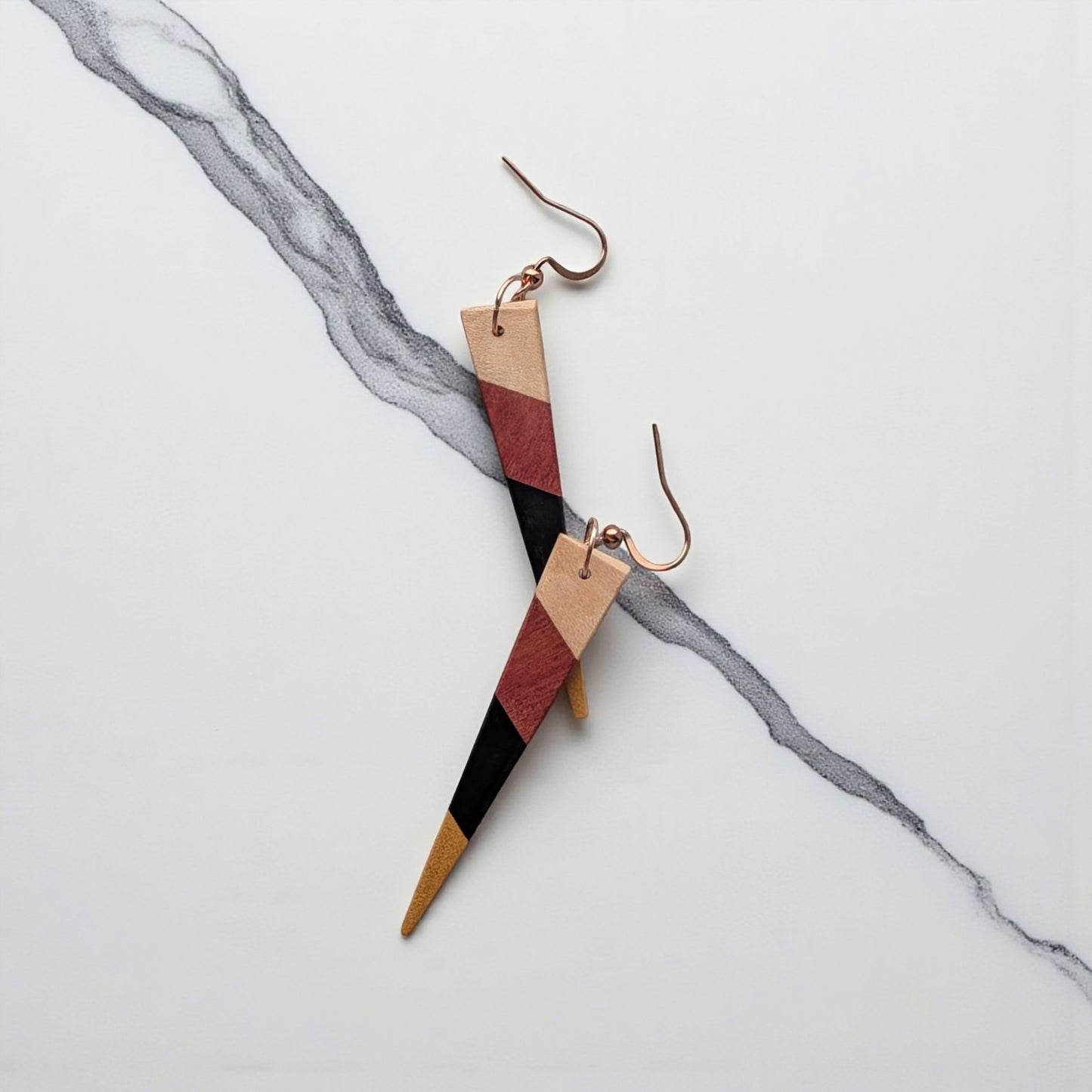 English Holly, Pink Ivory, Yellowheart & African Blackwood Earrings