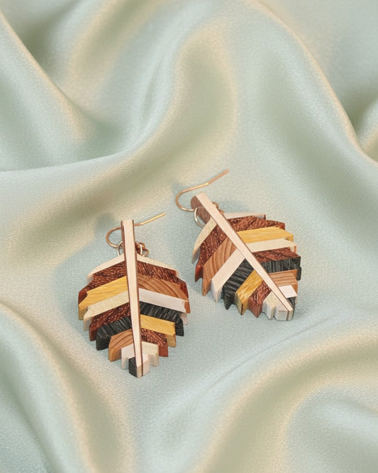Hand carved Exotic Wooden Leaf Earrings