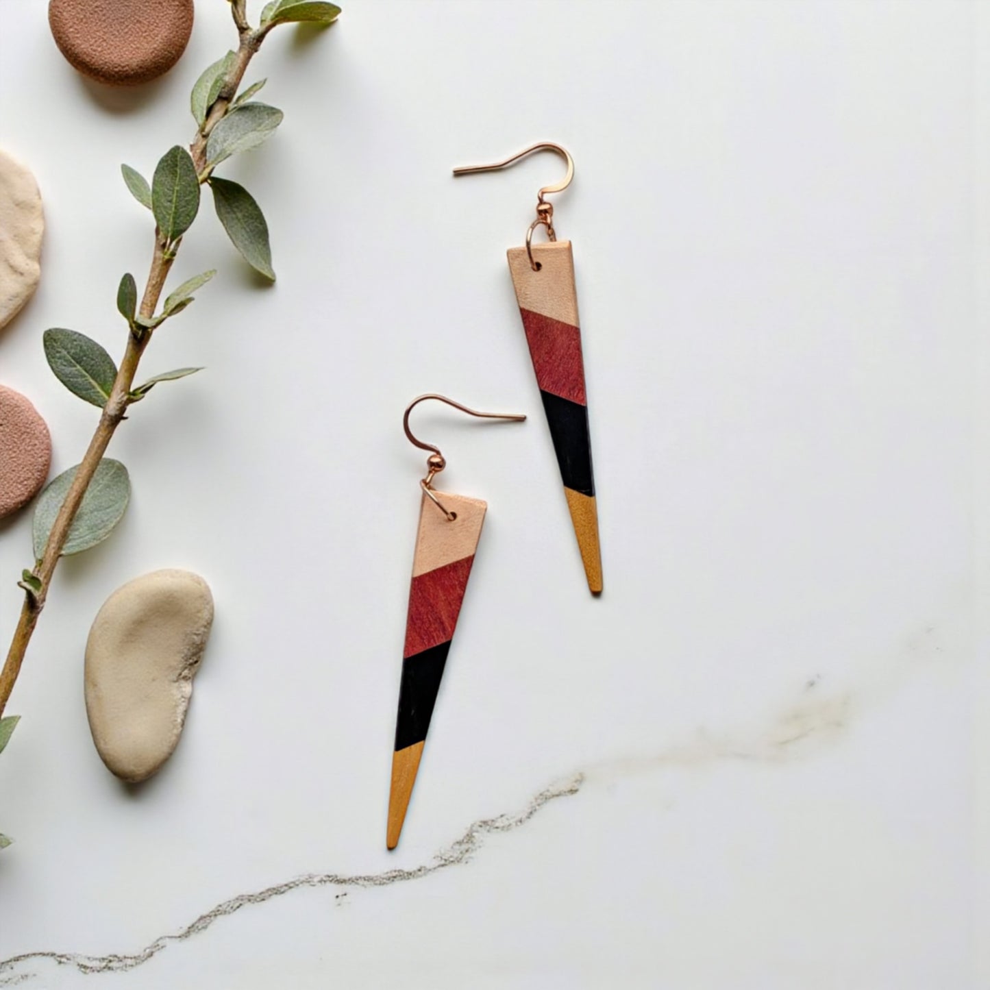 English Holly, Pink Ivory, Yellowheart & African Blackwood Earrings