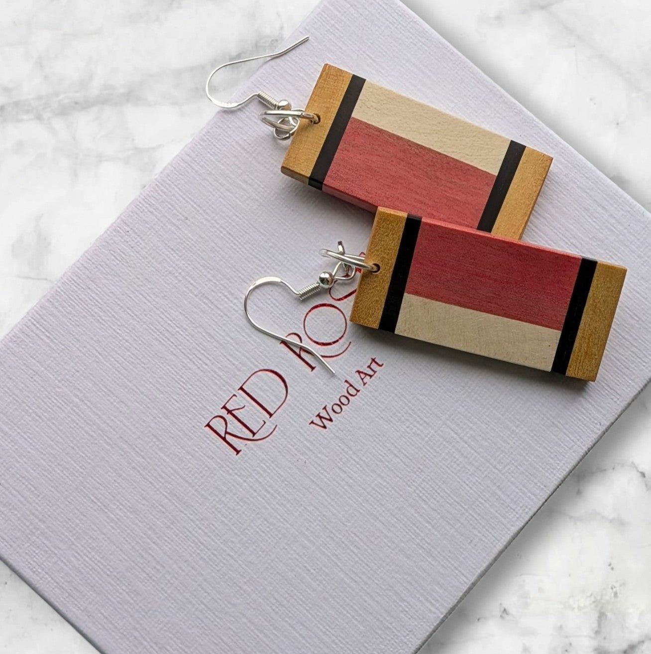 Striped Statement Earrings - Pink Ivory & Yellowheart