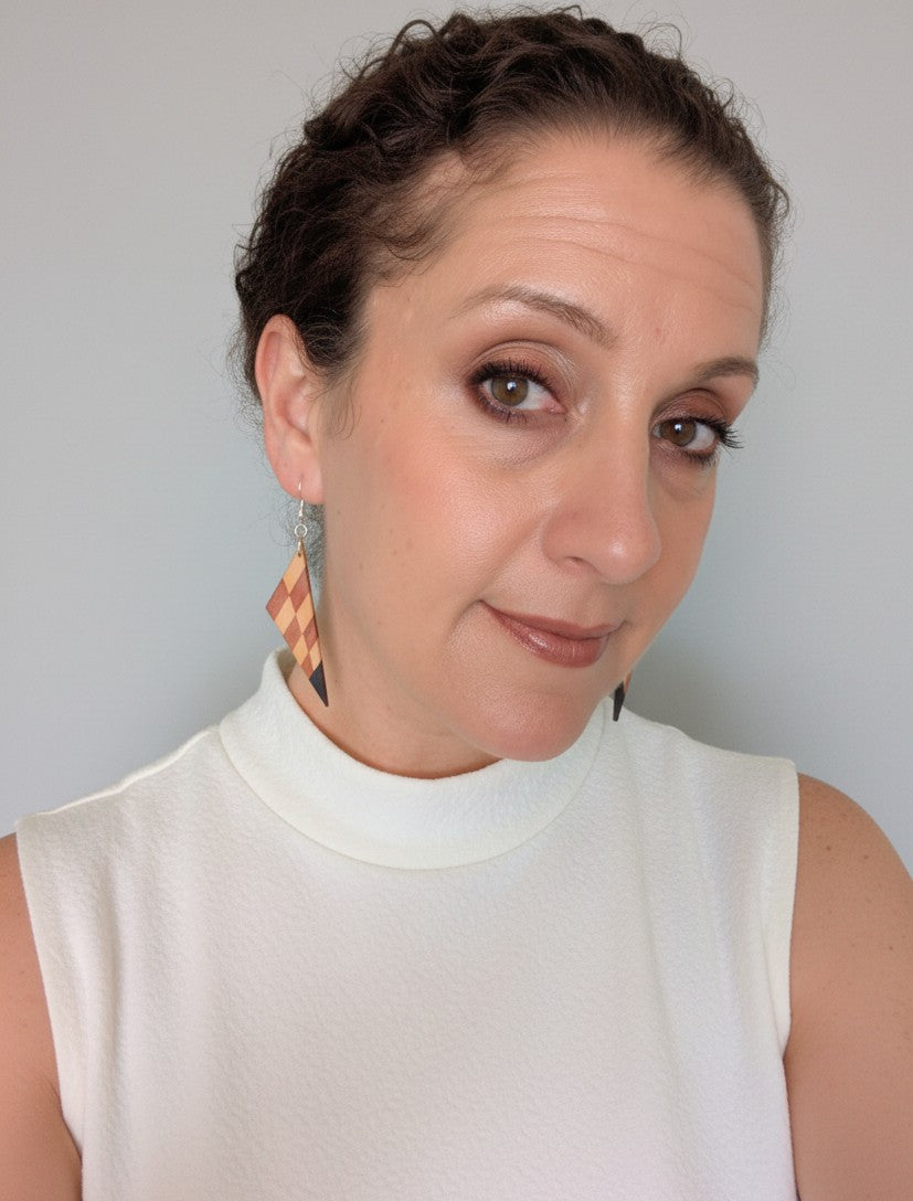Diamond Earrings - Yellowheart, Thuya Burl & African Blackwood