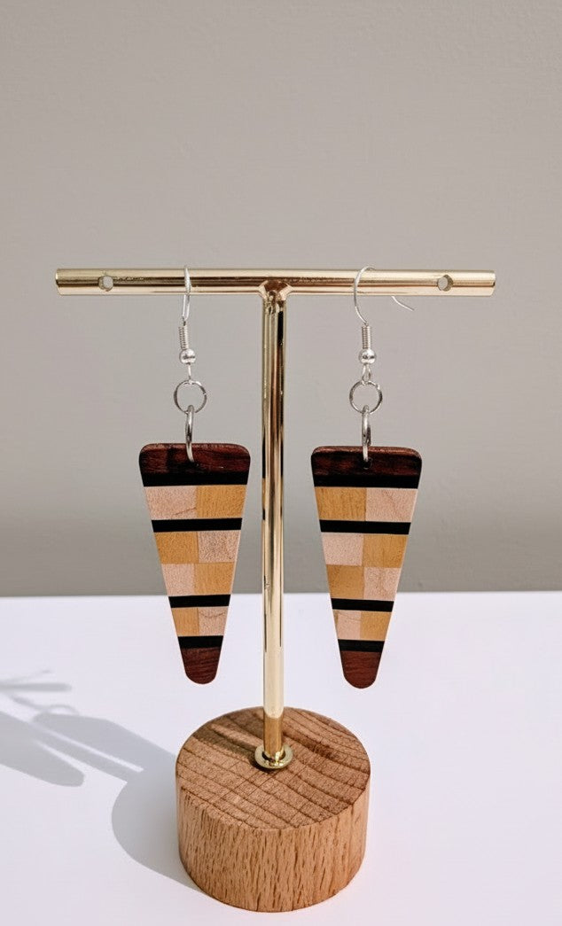 English Holly, Red Oak, Yellowheart & African Blackwood Earrings