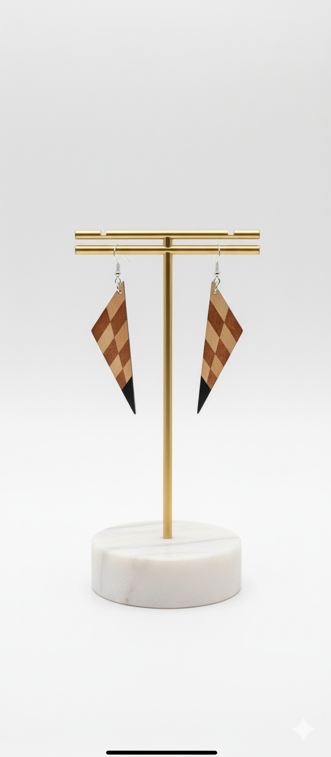 Diamond Earrings - Yellowheart, Thuya Burl & African Blackwood