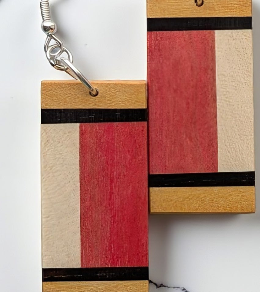 Striped Statement Earrings - Pink Ivory & Yellowheart