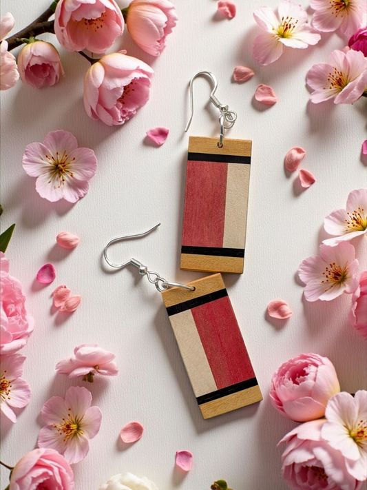 Striped Statement Earrings - Pink Ivory & Yellowheart