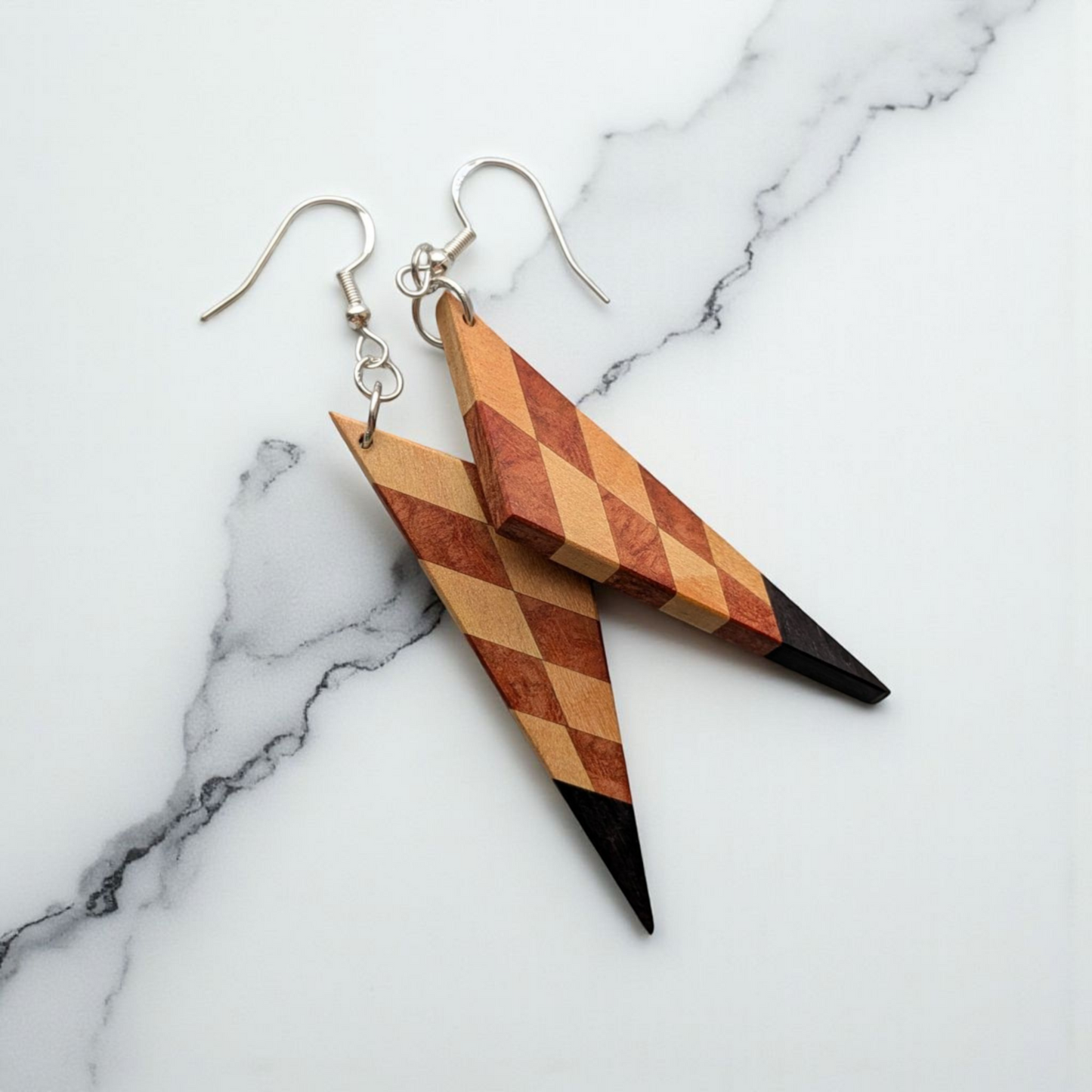 Diamond Earrings - Yellowheart, Thuya Burl & African Blackwood