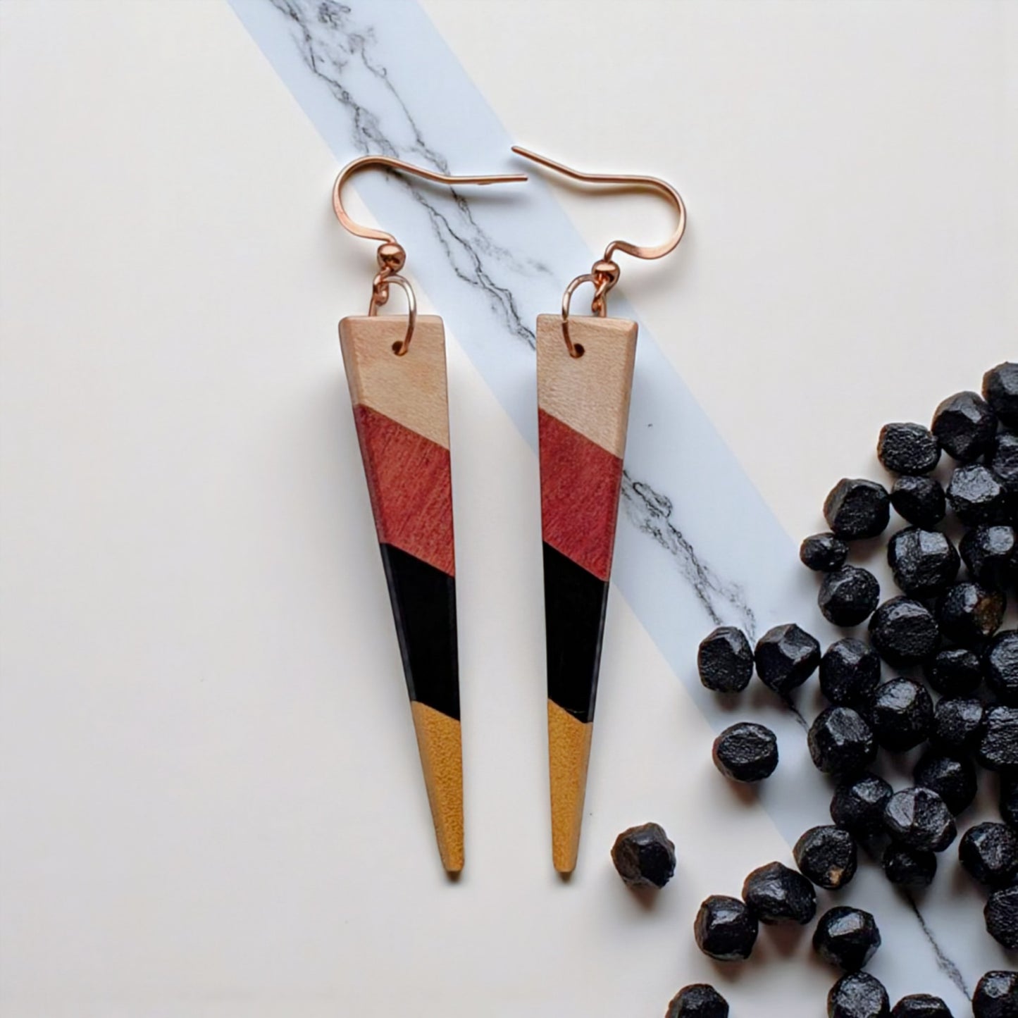 English Holly, Pink Ivory, Yellowheart & African Blackwood Earrings