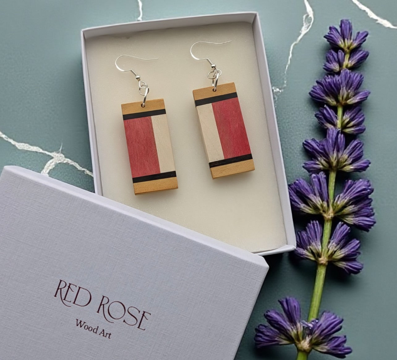 Striped Statement Earrings - Pink Ivory & Yellowheart