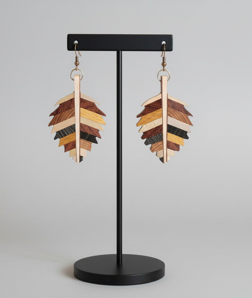 Hand carved Exotic Wooden Leaf Earrings