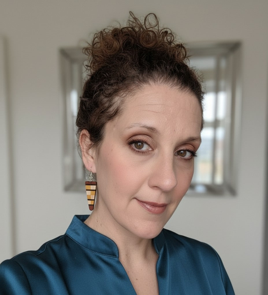 Checkerboard style Earrings – English Holly, Red Oak, Yellowheart & African Blackwood