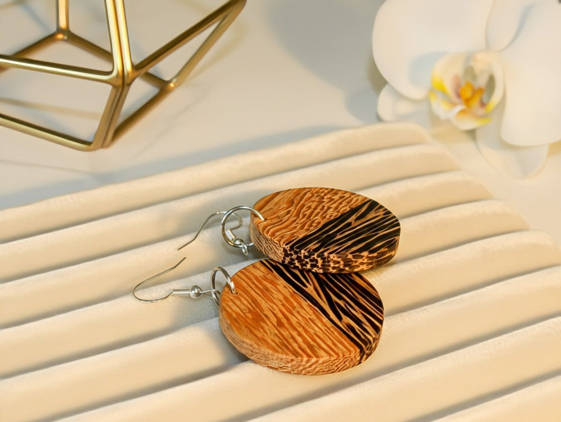 Half-Moon Wenge Earrings – Black & White Wenge