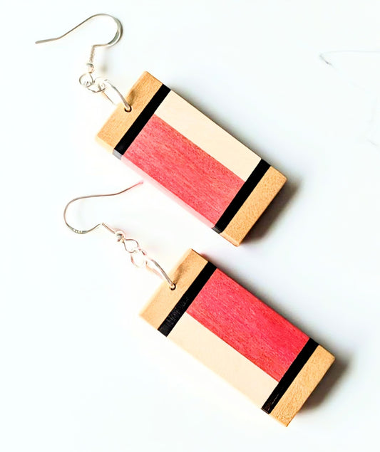 English Holly & Pink Ivory Wood  Earrings