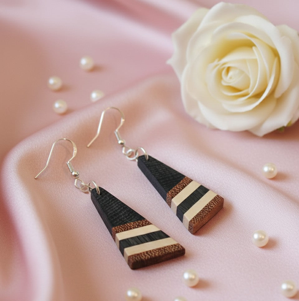 Bog Oak Stripe Earrings – English Bog Oak, Osage & Holly