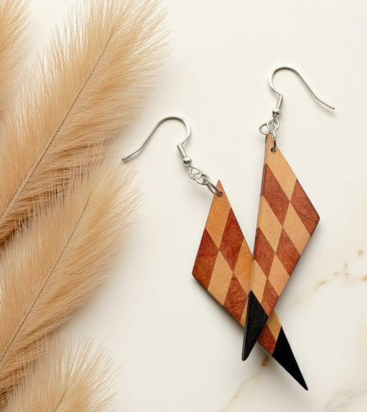 Diamond Earrings - Yellowheart, Thuya Burl & African Blackwood