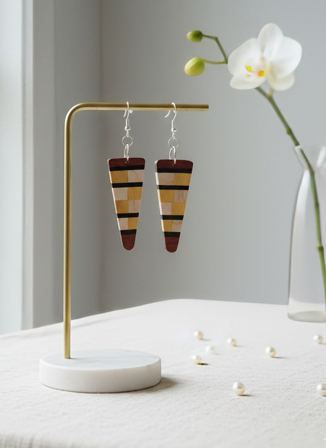 Checkerboard style Earrings – English Holly, Red Oak, Yellowheart & African Blackwood