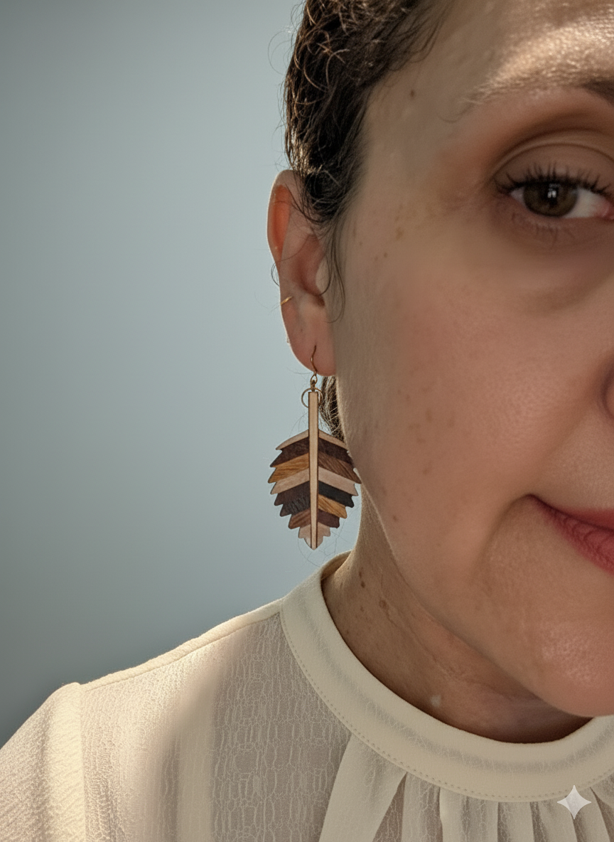 Hand carved Exotic Wooden Leaf Earrings